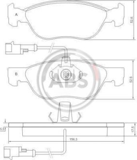 Гальмівні колодки пер. Fiat Bravo/Marea 96-02 (ATE) (156,3x52,6x17,6) A.B.S. 36893