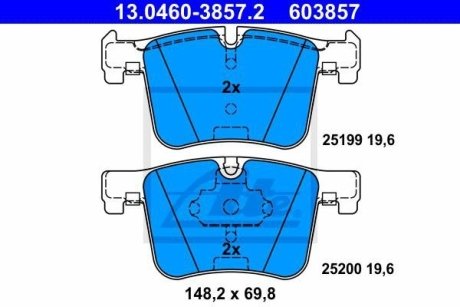 Тормозные колодки дисковые перед. BMW 5 (F10), 5 Touring (F11), X3 (F25), Z4 (E89) 09 - ATE 13.0460-3857.2