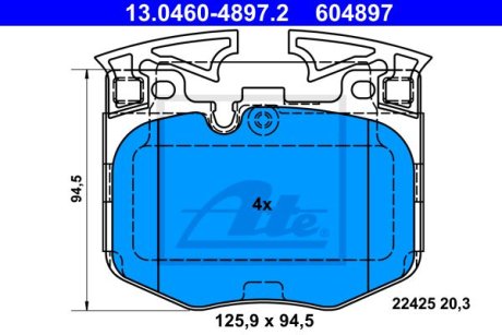 Тормозные колодки передние BMW 5 (G30, F90), 5 (G31), 6 GRAN TURISMO (G32), 7 (G11, G12), 8 (G15, F92), X3 (G01, F97), X4 (G02, F98), X5 (G05, F95) 1.6-3.0D 07.15- ATE 13.0460-4897.2