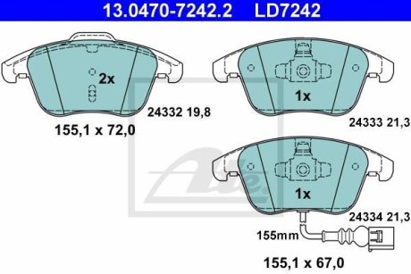 Комплект гальмівних колодок з 4 шт. дисків ATE 13.0470-7242.2