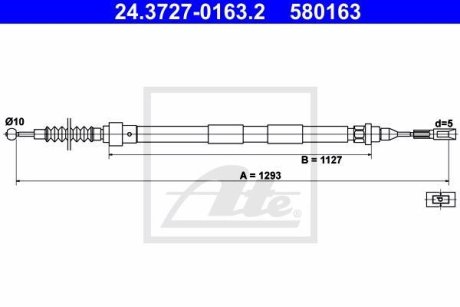 Трос ручника Ford Galaxy/VW Sharan 95-10 (L=1293mm) ATE 24372701632