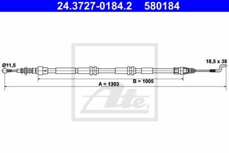 Трос ручника (задній) VW T5/T6 03- ATE 24.3727-0184.2