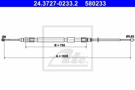 Трос ручника BMW 3 (E90) 04-11 (1535/755mm) ATE 24.3727-0233.2