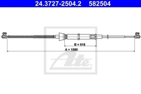 Трос ручника Skoda Fabia 99-08/VW Polo 01-09 (L=1580mm) ATE 24372725042