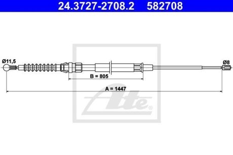 Трос ручника (задний) VW Golf V/Audi A3/Skoda Octavia 97-13 ATE 24372727082