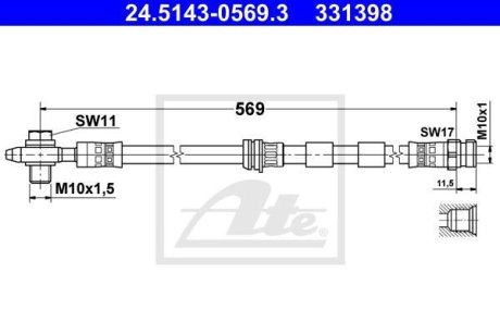 Шланг гальмівний AUDI A3 98- ATE 24514305693