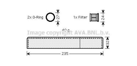 Осушитель кондиционера Toyota LC100 02>07 4,7i, Avensis 03>08, RX300-350 02>08 AVA COOLING TOD349