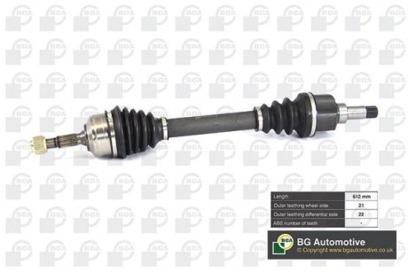 Піввісь Peugeot 206 1.1-1.6 98-09 (21/22) 612mm Л. BGA DS6714L