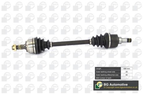 Полуось Citroen C4/Peugeou 307 1.4/1.6i 01-10 (25/22) 630mm Л. BGA DS6724LA