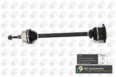 Піввісь Passat 1.9TDI 97-05/Superb 1.9 TDI 02-08 (33z/630mm +ABS 45z) Пр. BGA DS9622RA