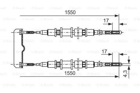 Трос ручника Opel Omega A/B 86-03 (1550/1550mm) BOSCH 1987477250