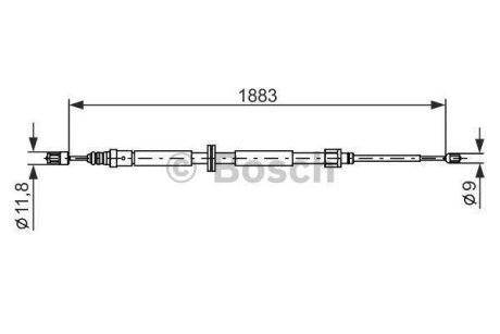 Трос ручника (задний) Renault Megane III 08- (1883/1062mm) BOSCH 1987482302