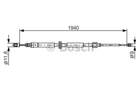 Трос ручника (задний) Renault Megane 08- (1940mm) BOSCH 1 987 482 325