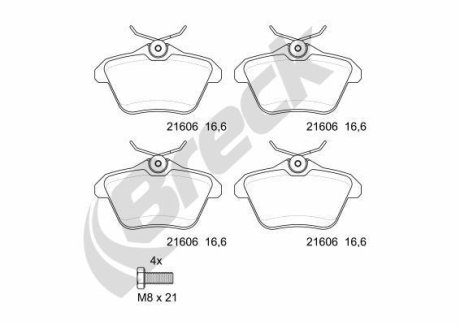 Комплект тормозных колодок BRECK 21606 00 702 00