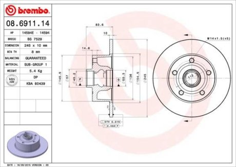 Гальмівний диск BREMBO 08.6911.14