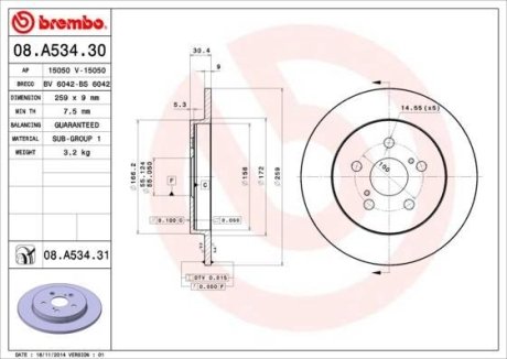 Тормозной диск BREMBO 08.A534.31