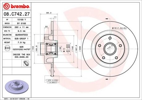 Тормозной диск BREMBO 08.C742.27