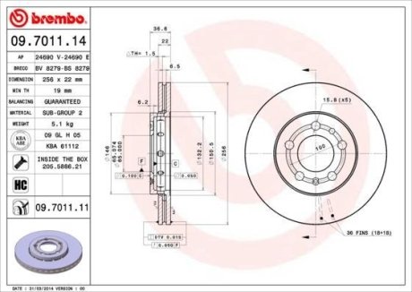 Тормозной диск BREMBO 09.7011.14