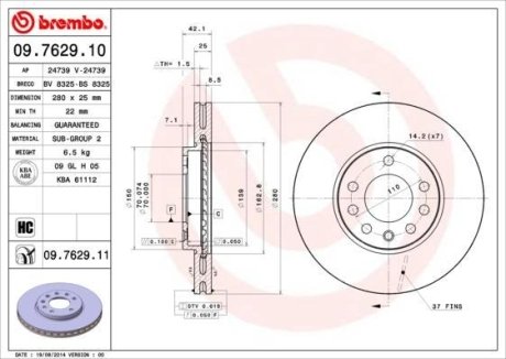 Тормозной диск BREMBO 09.7629.10