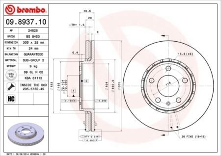 Тормозной диск BREMBO 09.8937.11