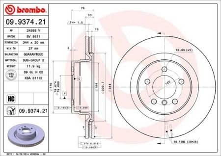 Гальмівний диск BREMBO 09.9374.21