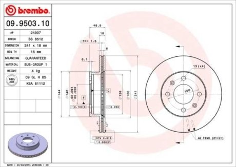 Диск тормозной BREMBO 09.9503.10