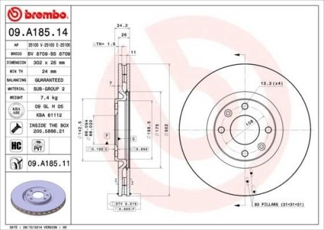 Гальмівний диск BREMBO 09.A185.14