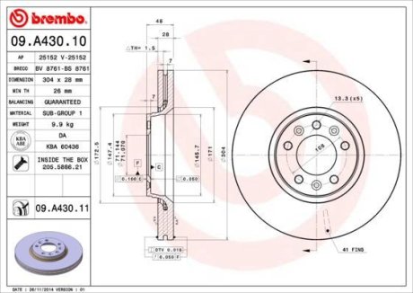 Диск гальмівний BREMBO 09.A430.11