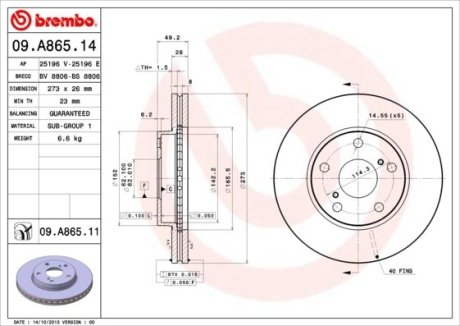 Тормозной диск BREMBO 09.A865.11