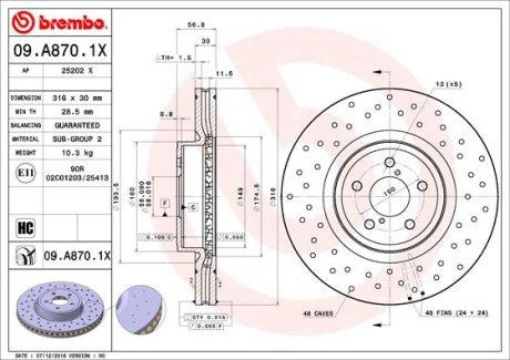 Гальмівний диск BREMBO 09.A870.1X