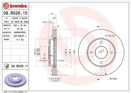 Диск тормозной BREMBO 09.B526.11