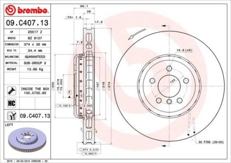 Гальмівний диск BREMBO 09.C407.13