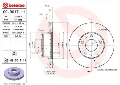 Тормозной диск BREMBO 09.D017.11