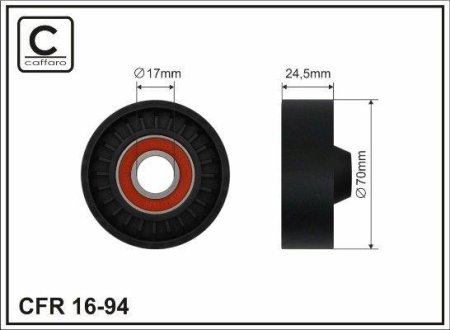 70x17x24,5 Ролик паска приводного Volvo S60/S80/V70 2.4D/XC90 D3/D5 01- CAFFARO 16-94