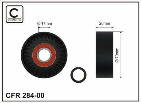 70x17x26 Ролик паска приводного BMW 1 (E81,E87), 3 (E46, E90/E91/E92/E93), 5 (E60) X3 (E83) Z4 (E85) 1.6i/1.8i/2.0i 02.02- CAFFARO 284-00