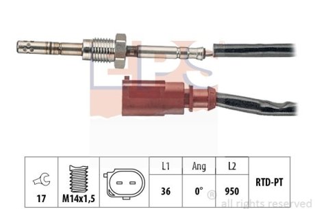 Датчик температуры выпускных газов 1.6TDI Skoda Octavia 12-/VW Golf VII 12- EPS 1.220.256