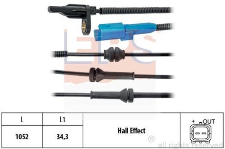 Датчик ABS передн. С3 ||, C3 Picasso, C4 Cactus, DS3 EPS 1.960.025