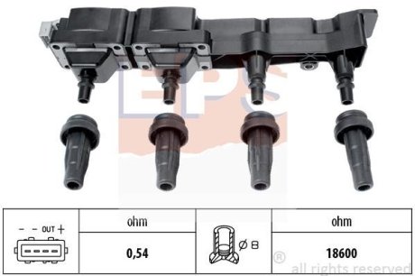 Катушка зажигания Citroen Berlingo/C2/C3/C4 1.1/1.6 11.00-Peugeot EPS 1.970.407