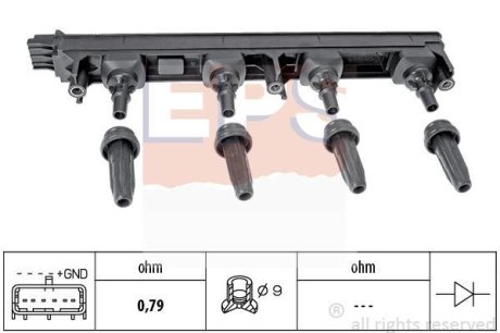 Катушка зажигания Citroen C4, C5// Peugeot 307-807 2.0 16V 09.04- EPS 1.970.476