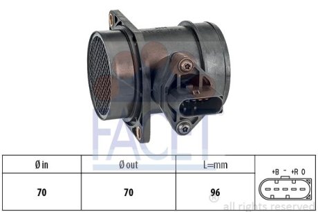 Витратомір повітря (5 конт.) AUDI A4/VW GOLF IV/SKODA OCTAVIA 1.8T 96-10 FACET 10.1441