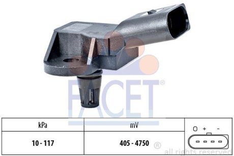 Датчик давления наддува (4 конт.)A4/A6/Q7/FABIA/OCTAVIA 1.2-6.3 03- FACET 10.3157