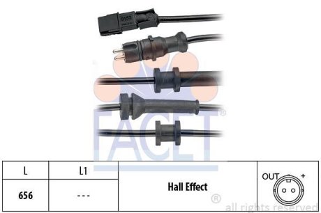 Датчик ABS Renault Laguna 01- зад Л/Пр (603 mm) FACET 21.0153