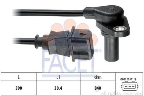 Датчик оборотов коленвала VW Bora/Golf 1.6-2.3 96-07 FACET 9.0204