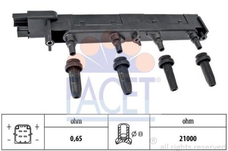 Катушка зажигания Citroen C5/Jumpy/ Peugeot 206/307/407 1.8/2.0 99- FACET 9.6308