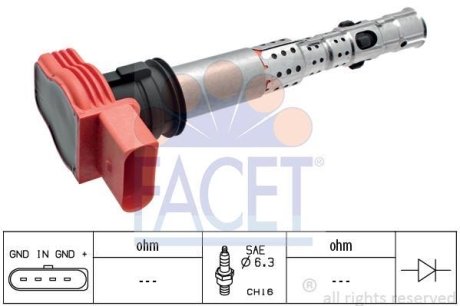 Котушка запалювання Audi A4/A5/A6/A7/A8/Q5/Q7 / VW Touareg 2.0-5.2 i/FSI/TFSI 02-> FACET 9.6327