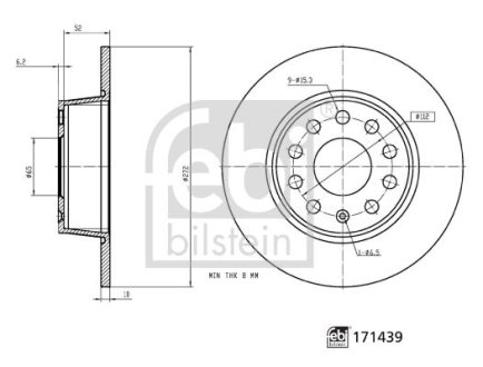 Диск тормозной (задний) Audi Q2/Seat Ateca 16- (272x10) (с покрытием) FEBI BILSTEIN 171439