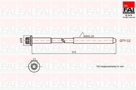 Болт ГБЦ к-кт OPEL ASTRA 1.4 09-20, INSIGNIA 1.4 11-17, ZAFIRA 1.4 11- CHEVROLET CRUZE 1.4 11- Fischer Automotive One (FA1) B1630