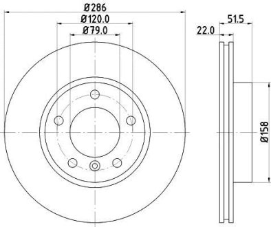 PRO BMW Диск гальмівний перед. (вентил.) E36/46 1,6-2,8 (286*22) HELLA 8DD 355 102-581