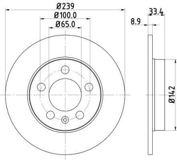 Диск тормозной зад. (239x33.4) Skoda Octavia 1.9TDi/VW Golf IV 1.9TDi 02- HELLA 8DD 355 107-461