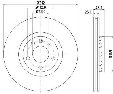 Диск гальм. P Audi A4,A6Skoda Superb 1,8T-2,8 04.97- (312x25 HELLA 8DD 355 107-521